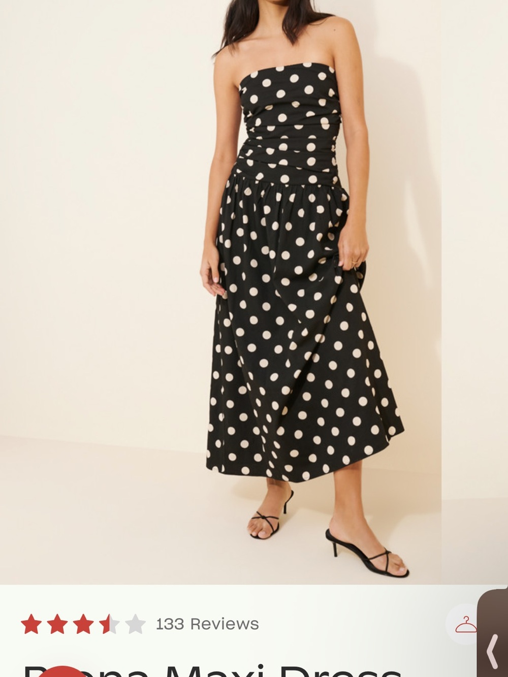 Black and Ivory Polka Dot Strapless Midi Dress- Small